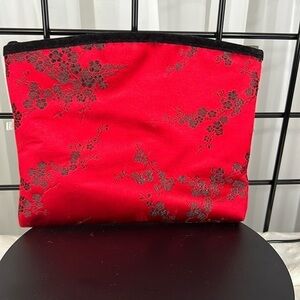 Celebrity Vintage Satin and Velvet makeup bag. Red and black.